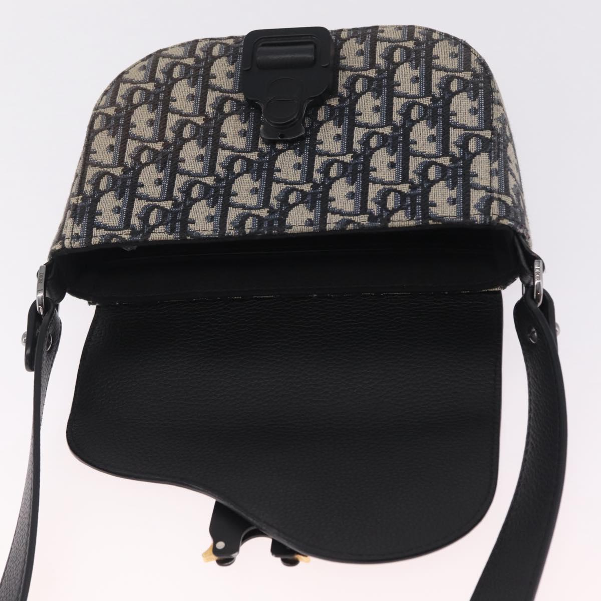 Christian Dior Trotter Canvas Saddle Shoulder Bag Navy Silver Auth 211754V