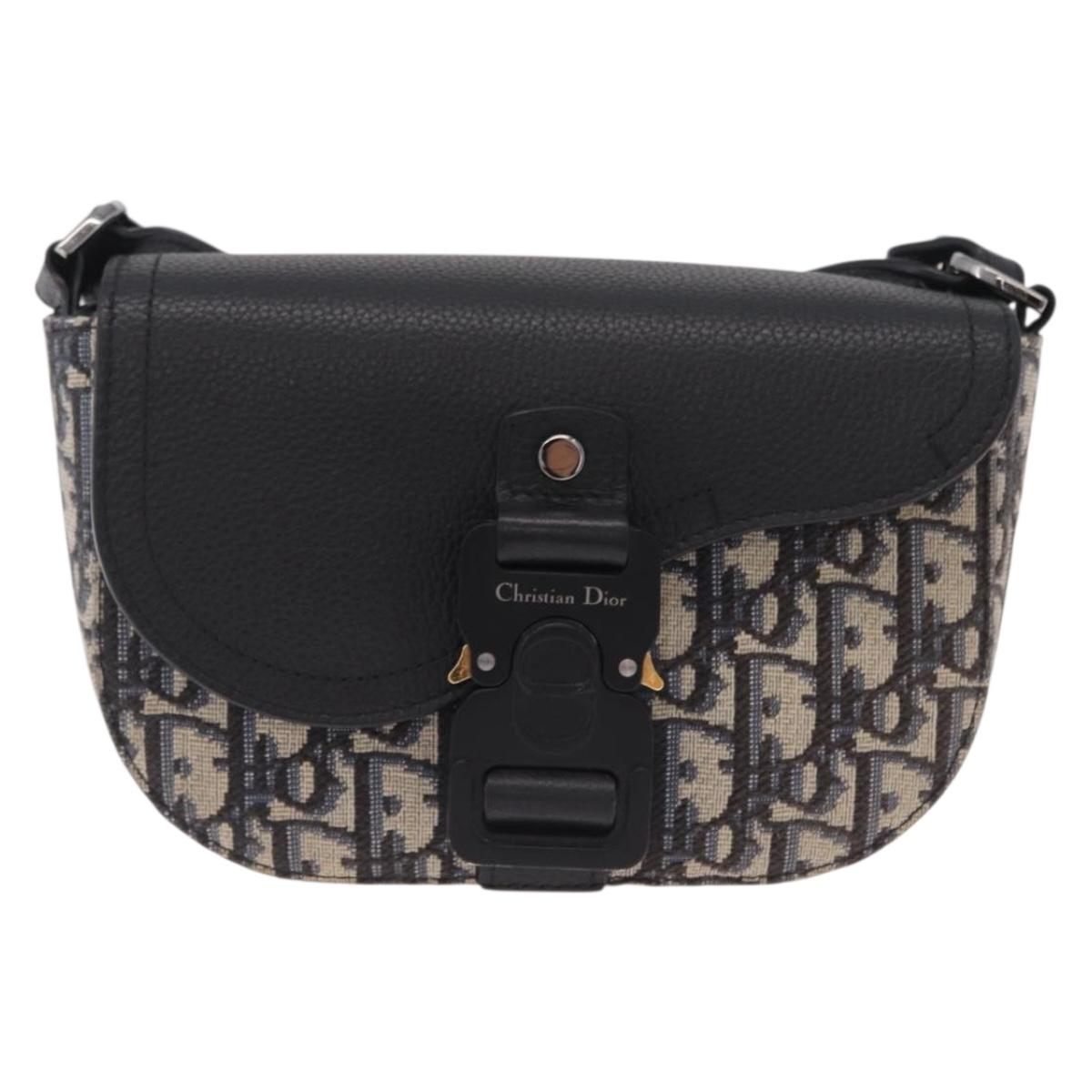 Christian Dior Trotter Canvas Saddle Shoulder Bag Navy Silver Auth 211754V