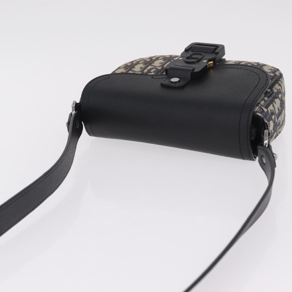 Christian Dior Trotter Canvas Saddle Shoulder Bag Navy Silver Auth 211754V