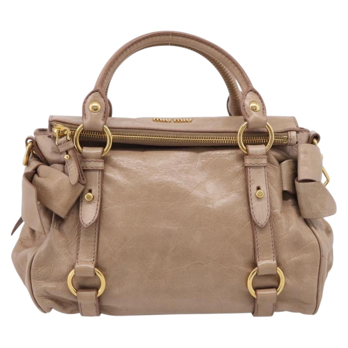 Miu Miu Hand Bag Vitellolux 2way Brown Gold Auth 211764V