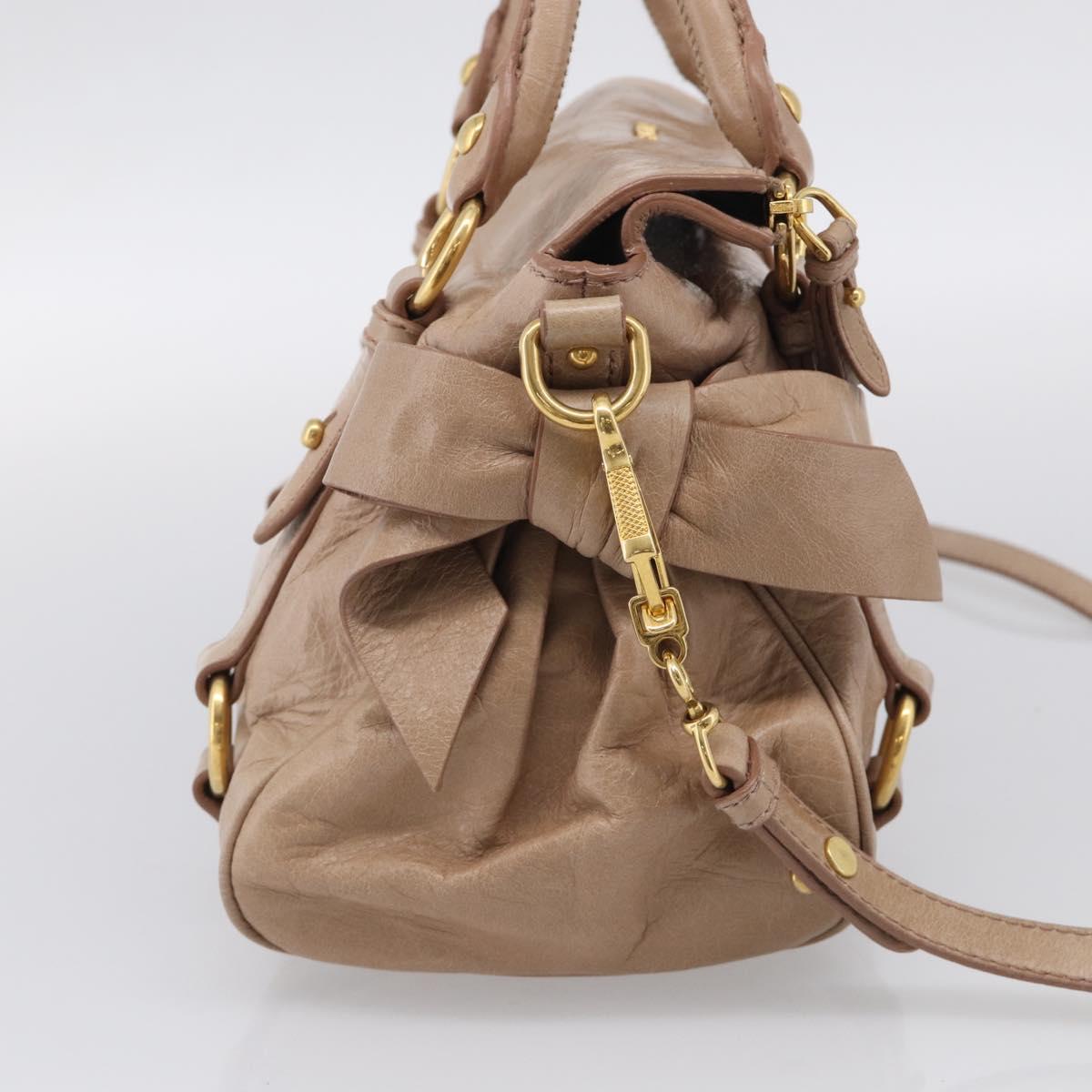 Miu Miu Hand Bag Vitellolux 2way Brown Gold Auth 211764V