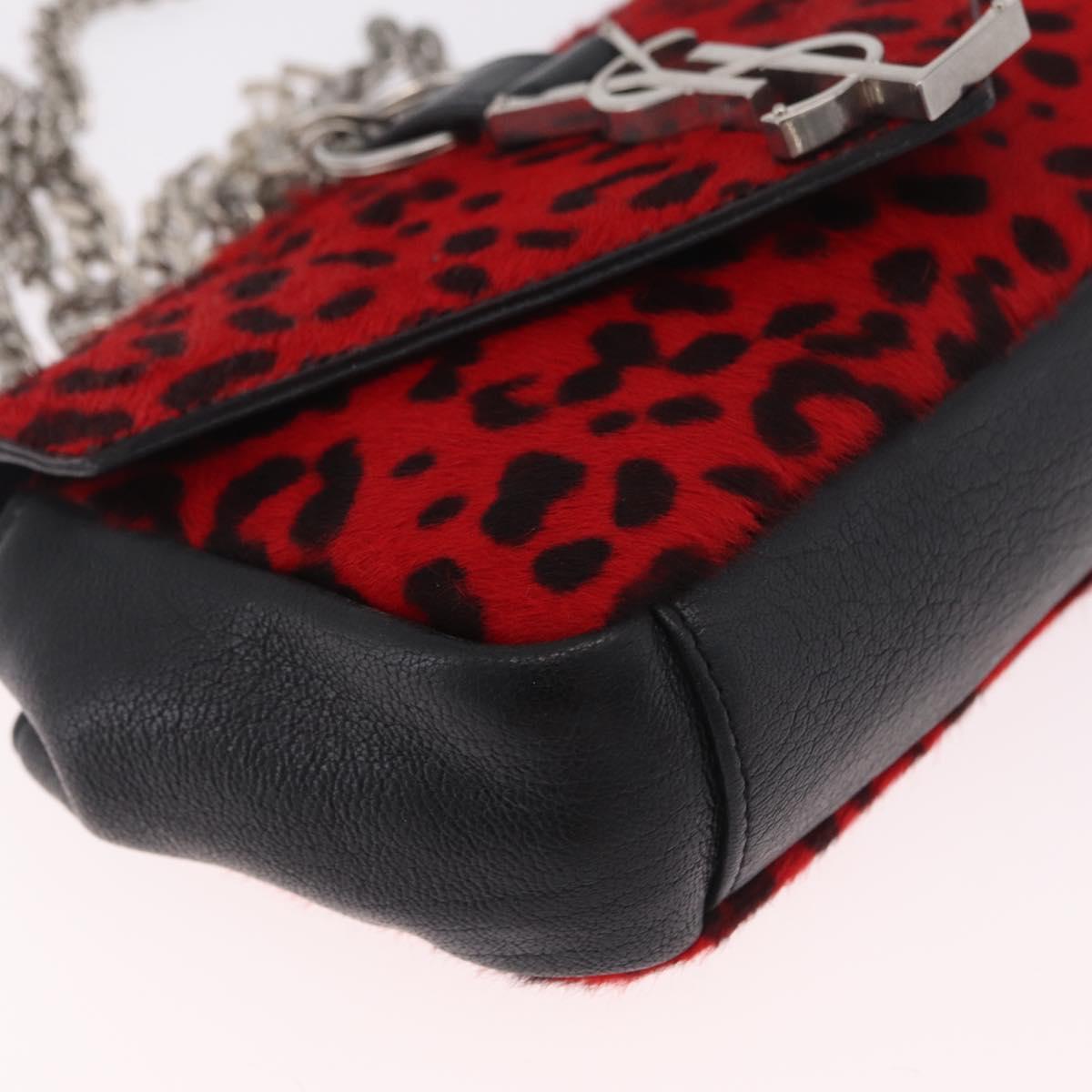 Saint Laurent Chain Shoulder Bag Harako leather Red Silver Auth 211769A