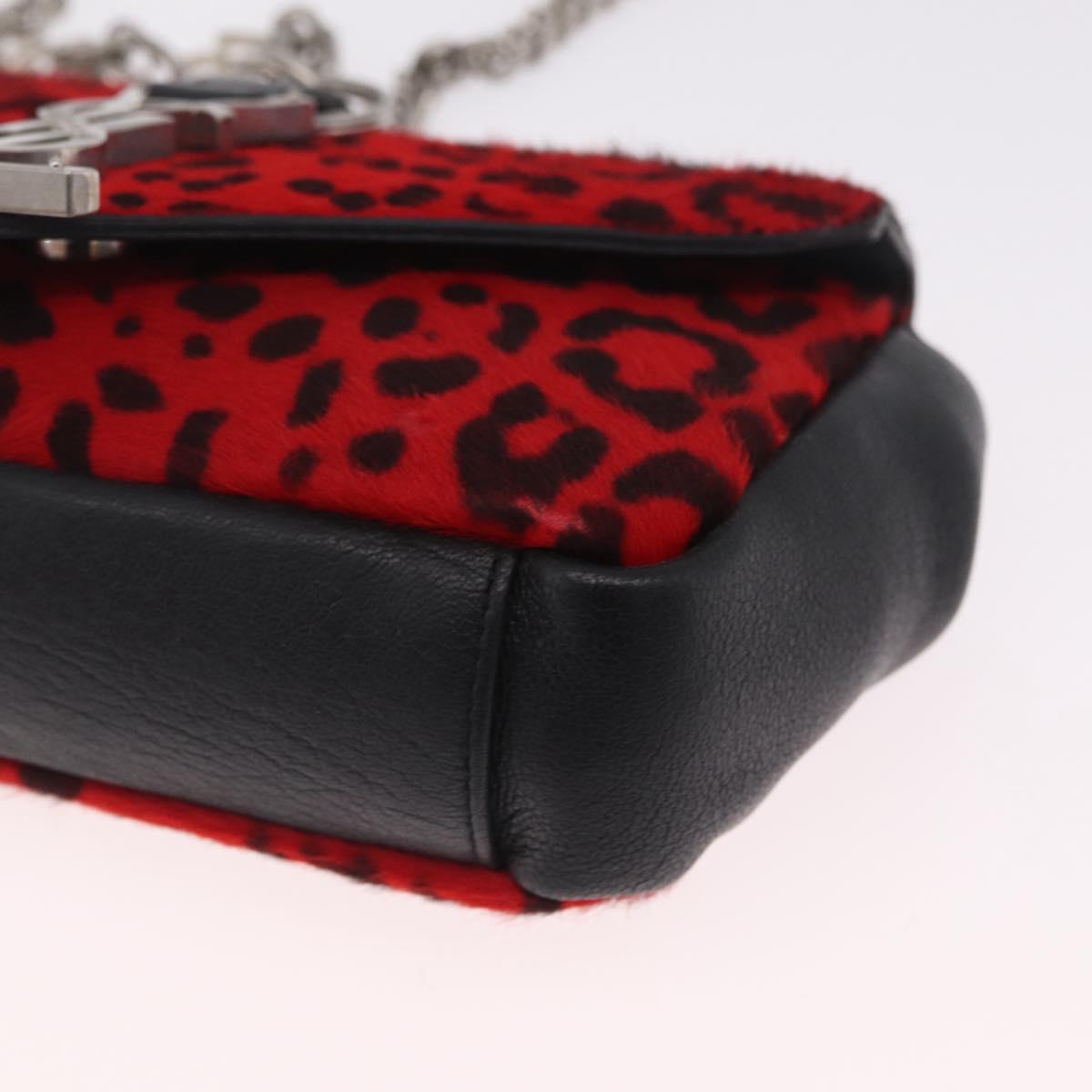 Saint Laurent Chain Shoulder Bag Harako leather Red Silver Auth 211769A