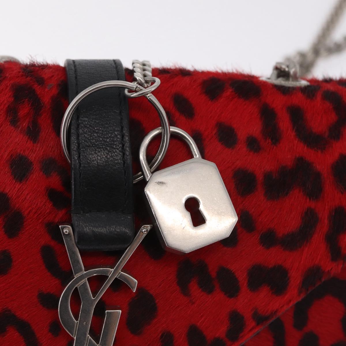 Saint Laurent Chain Shoulder Bag Harako leather Red Silver Auth 211769A