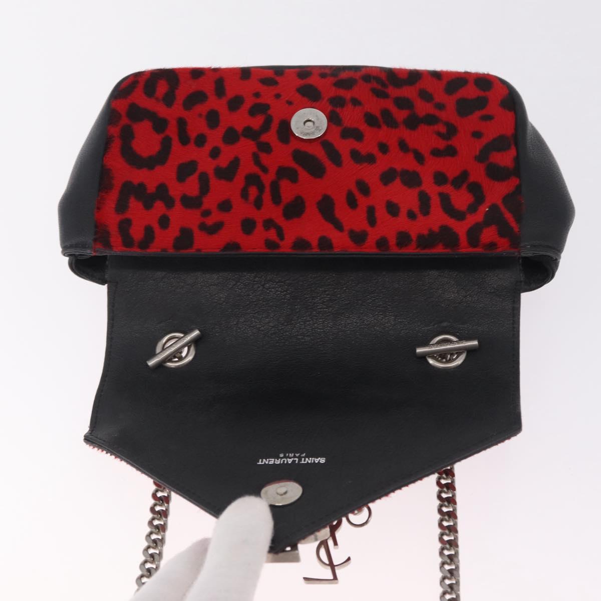 Saint Laurent Chain Shoulder Bag Harako leather Red Silver Auth 211769A
