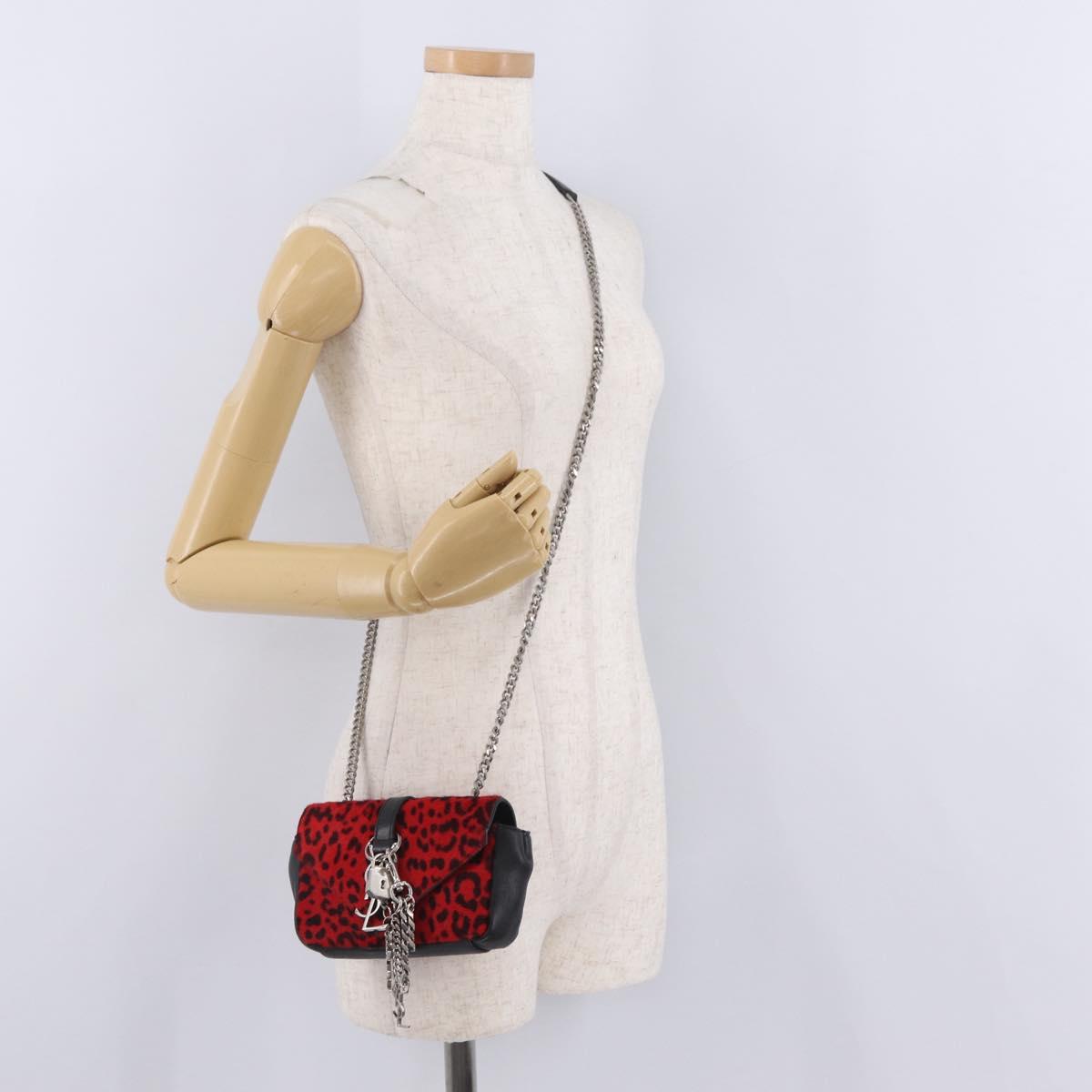 Saint Laurent Chain Shoulder Bag Harako leather Red Silver Auth 211769A
