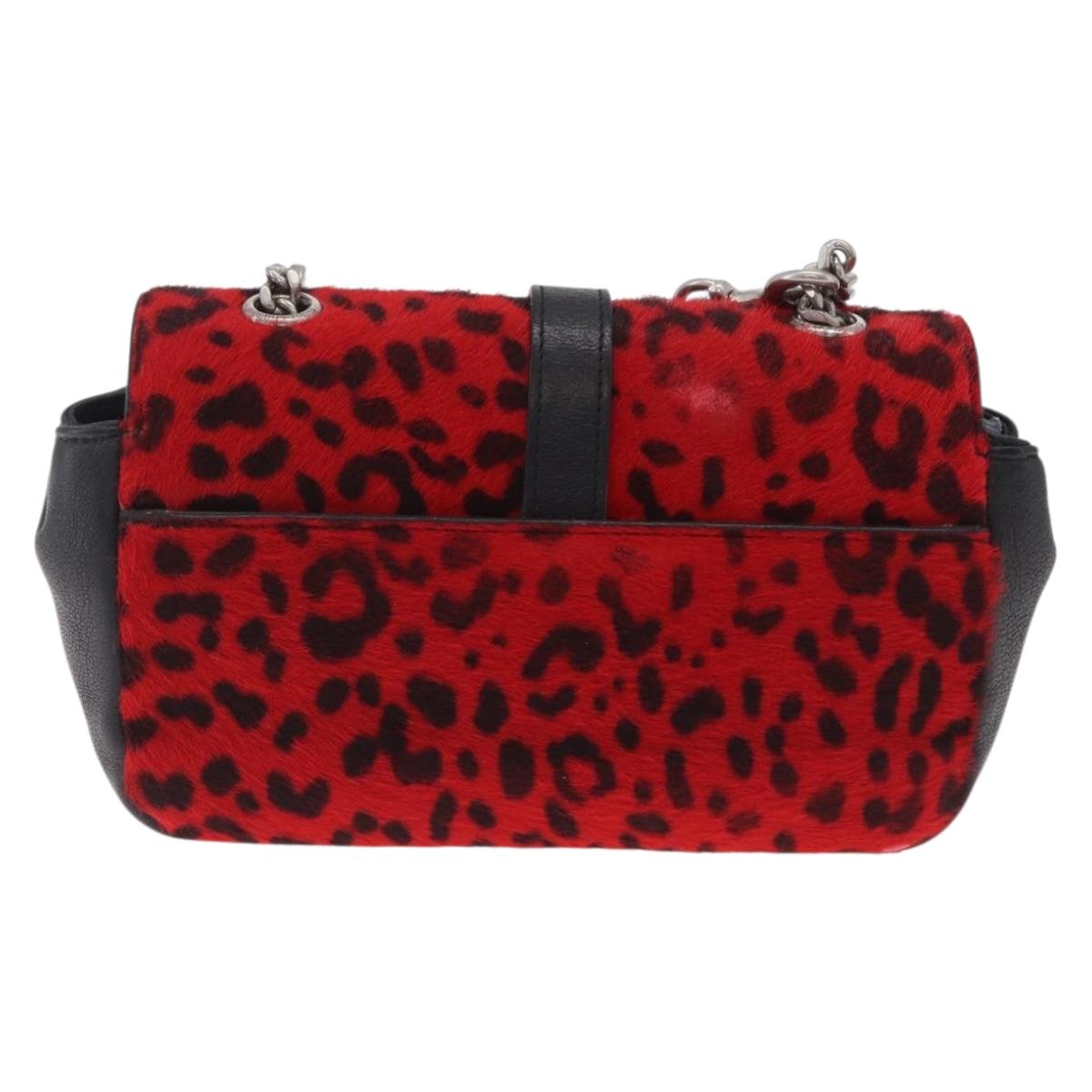 Saint Laurent Chain Shoulder Bag Harako leather Red Silver Auth 211769A