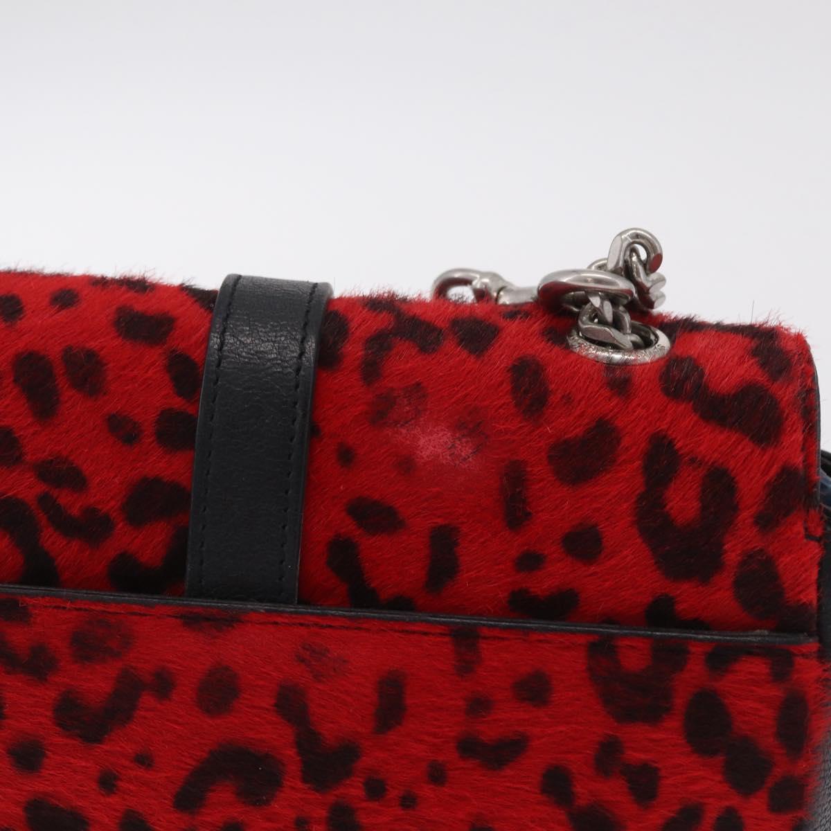Saint Laurent Chain Shoulder Bag Harako leather Red Silver Auth 211769A