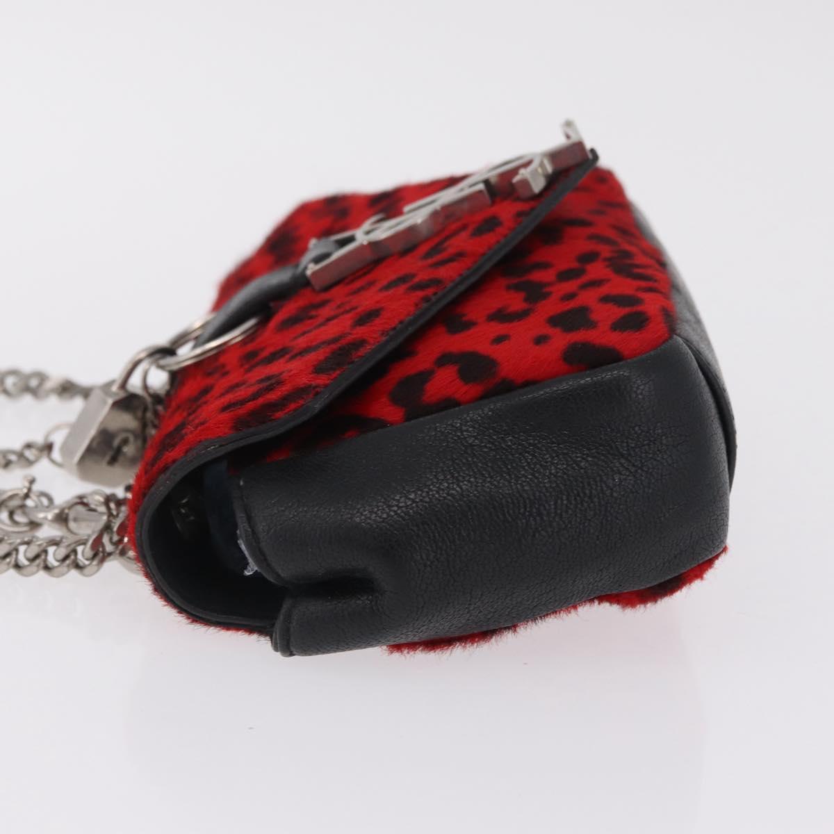 Saint Laurent Chain Shoulder Bag Harako leather Red Silver Auth 211769A