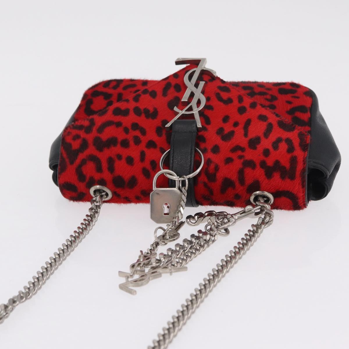 Saint Laurent Chain Shoulder Bag Harako leather Red Silver Auth 211769A