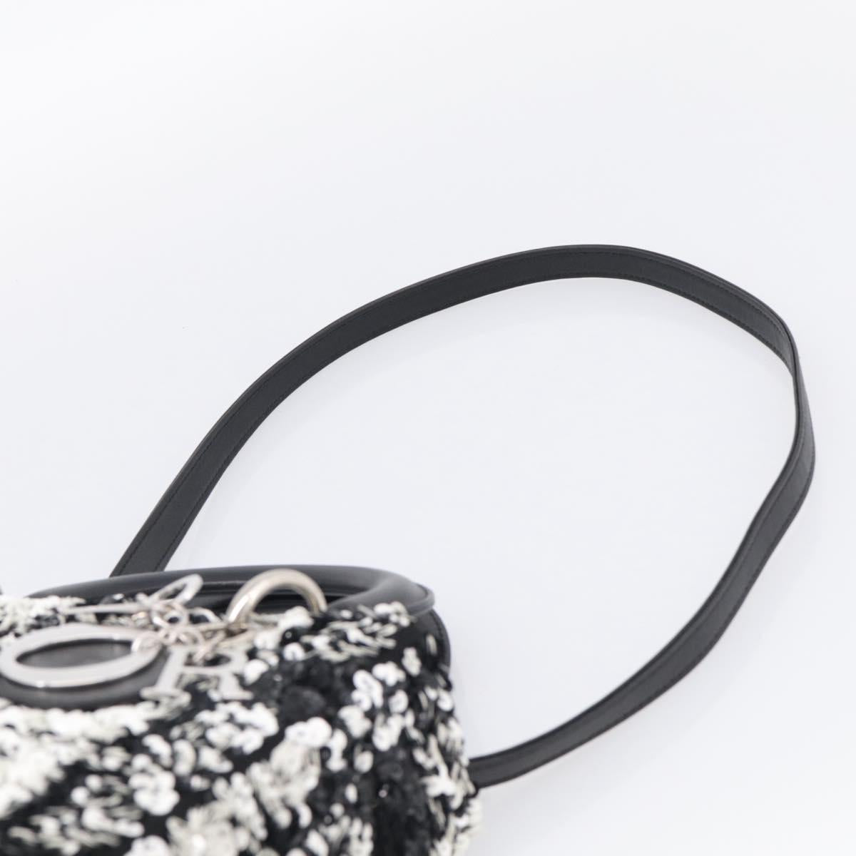 Christian Dior Lady Dior Canage Hand Bag Sequin 2way Black Silver Auth 211770SAM