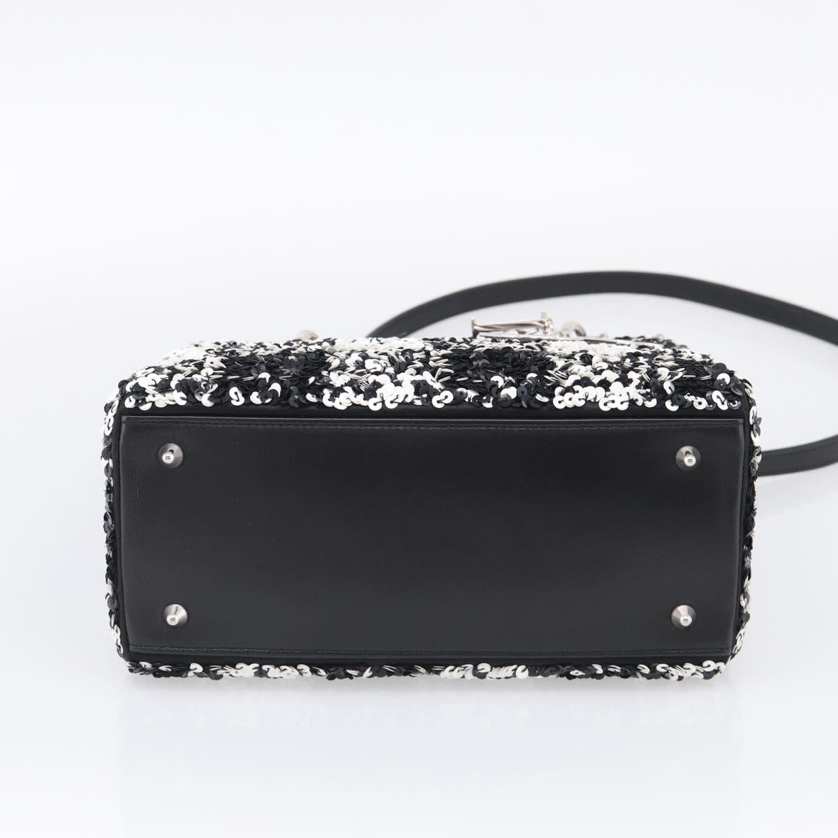 Christian Dior Lady Dior Canage Hand Bag Sequin 2way Black Silver Auth 211770SAM