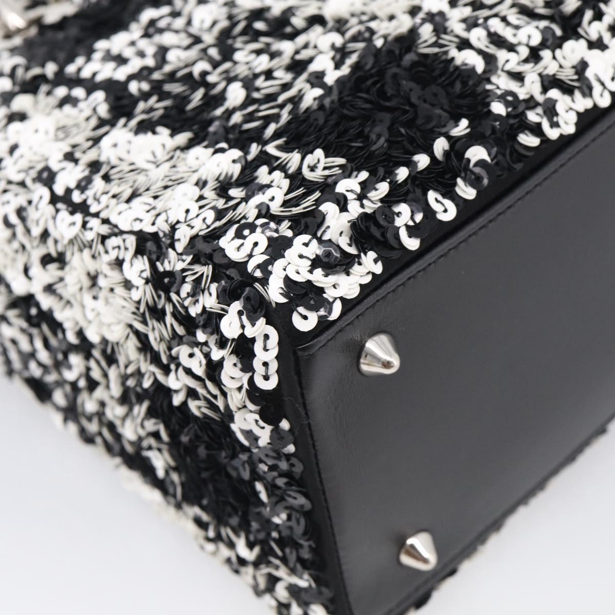 Christian Dior Lady Dior Canage Hand Bag Sequin 2way Black Silver Auth 211770SAM