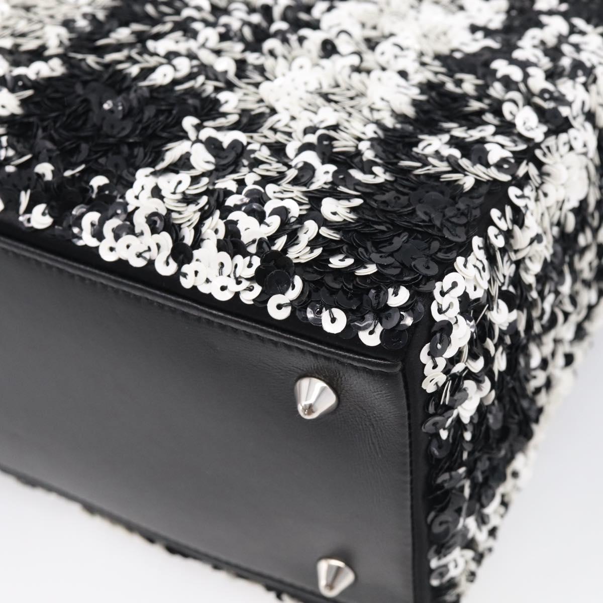 Christian Dior Lady Dior Canage Hand Bag Sequin 2way Black Silver Auth 211770SAM