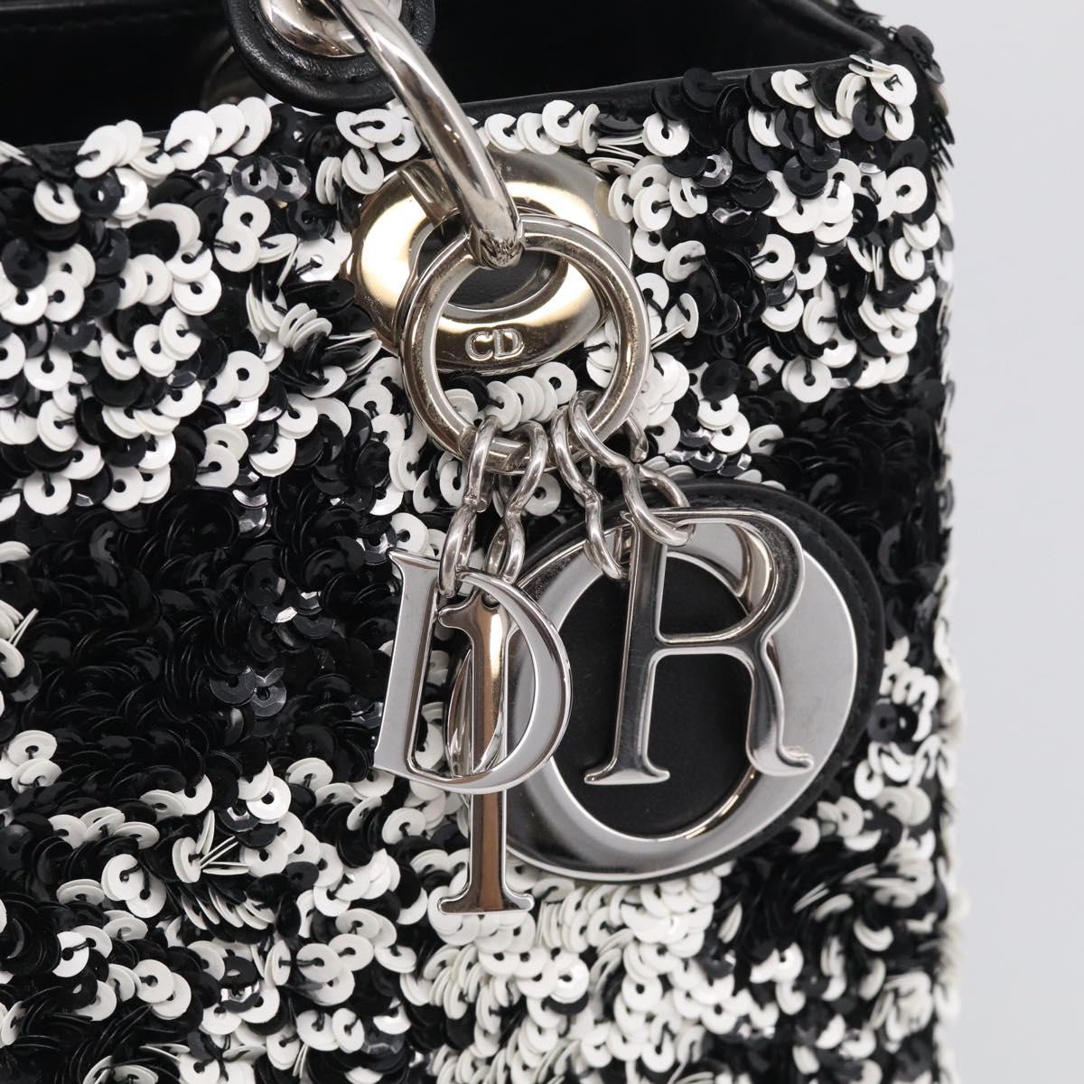 Christian Dior Lady Dior Canage Hand Bag Sequin 2way Black Silver Auth 211770SAM