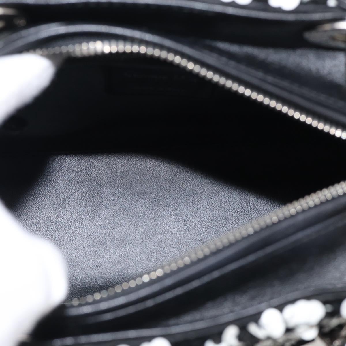 Christian Dior Lady Dior Canage Hand Bag Sequin 2way Black Silver Auth 211770SAM