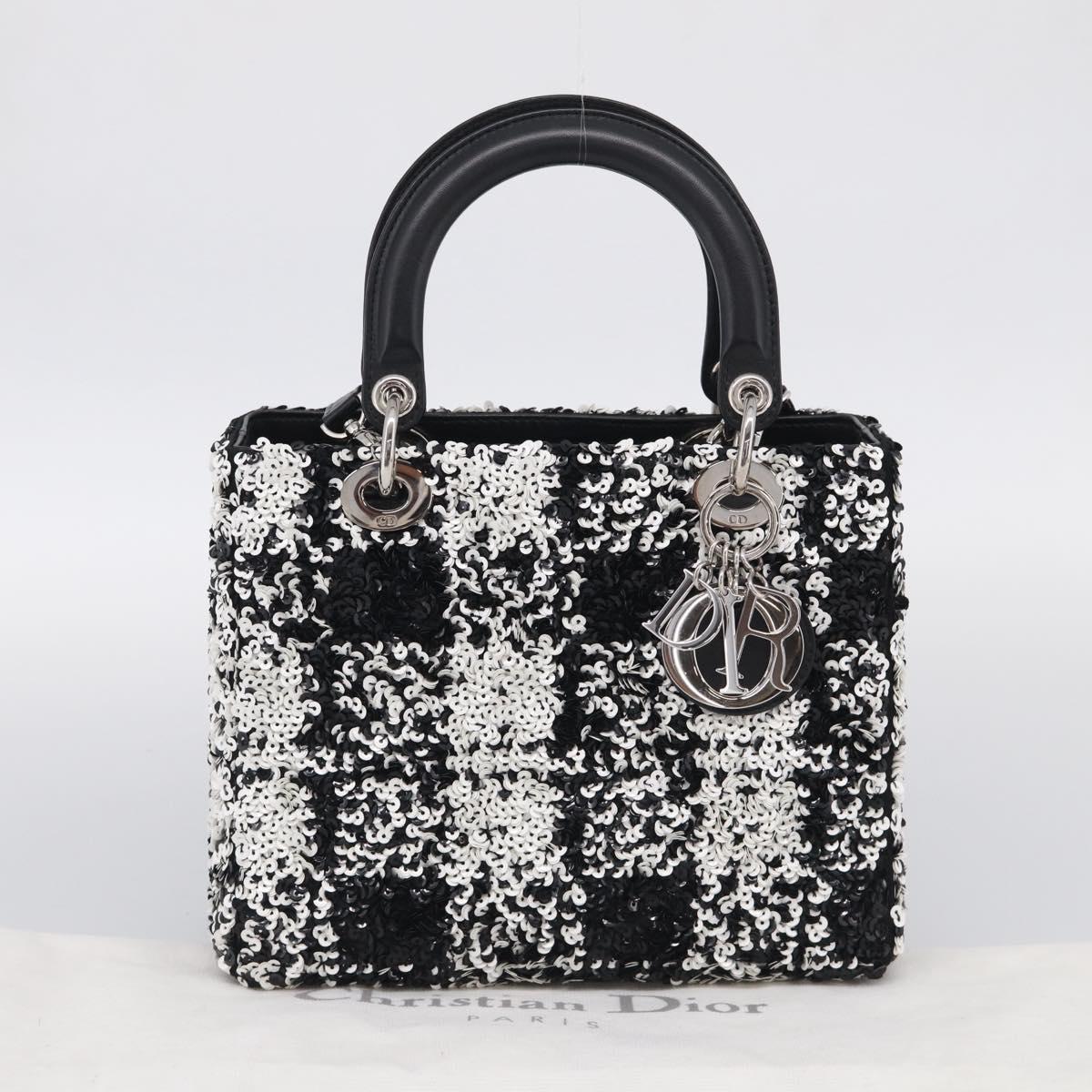 Christian Dior Lady Dior Canage Hand Bag Sequin 2way Black Silver Auth 211770SAM