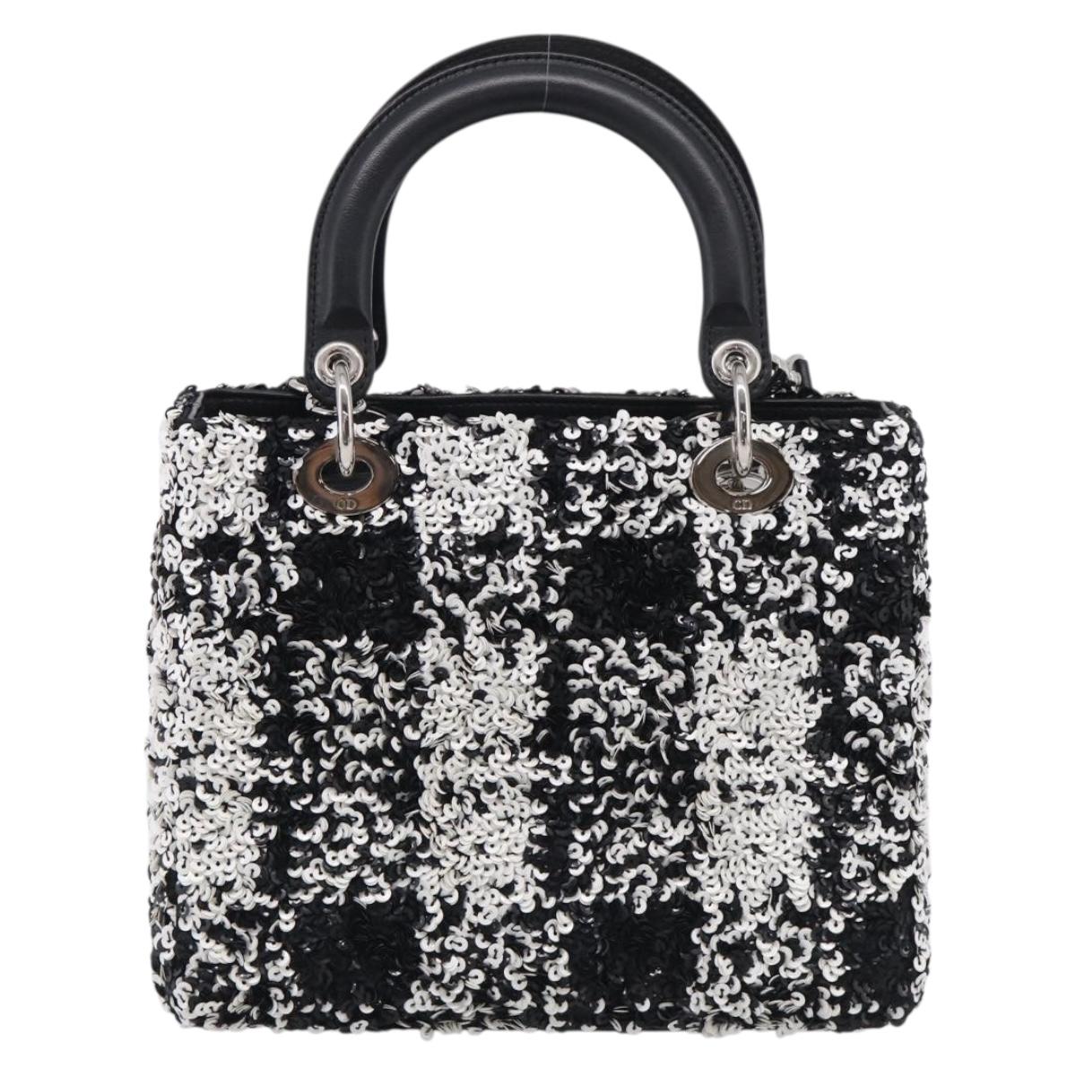 Christian Dior Lady Dior Canage Hand Bag Sequin 2way Black Silver Auth 211770SAM