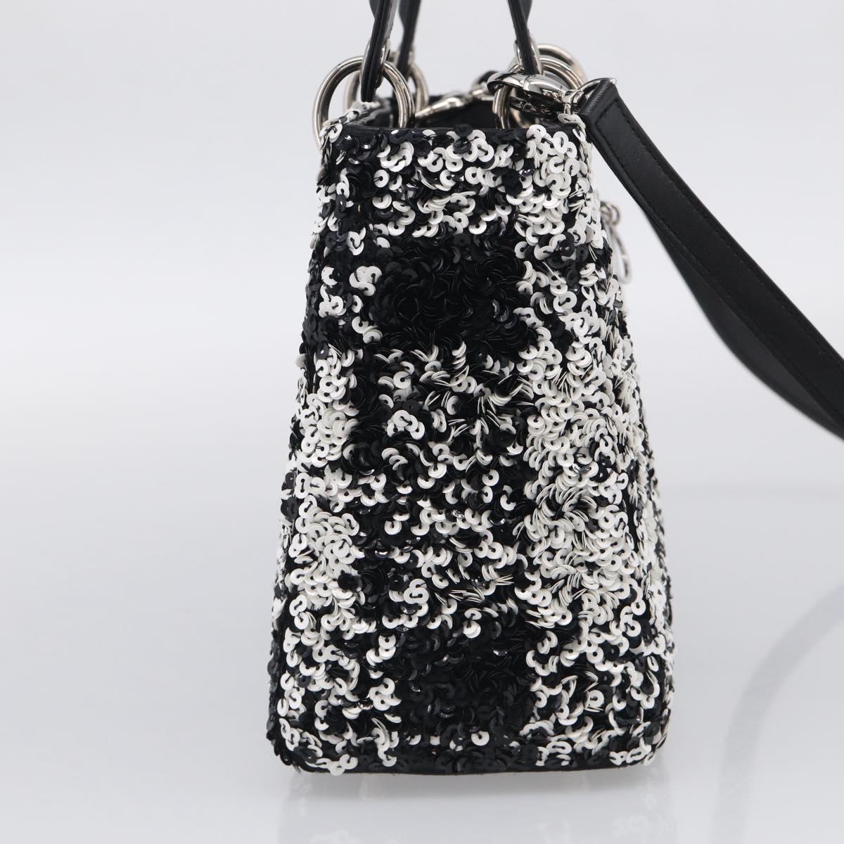 Christian Dior Lady Dior Canage Hand Bag Sequin 2way Black Silver Auth 211770SAM