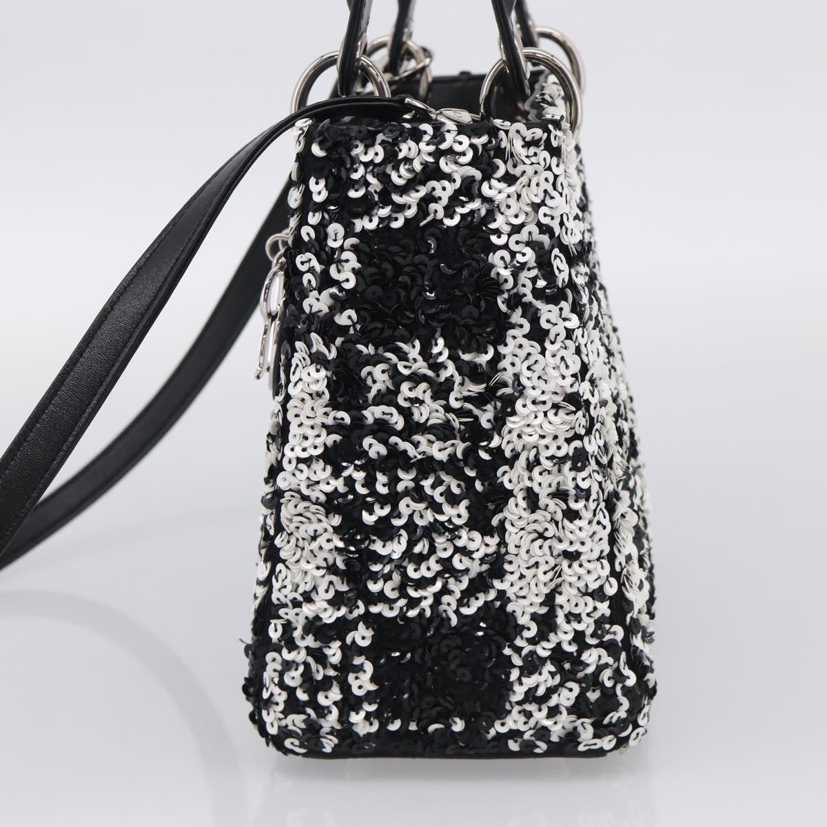 Christian Dior Lady Dior Canage Hand Bag Sequin 2way Black Silver Auth 211770SAM
