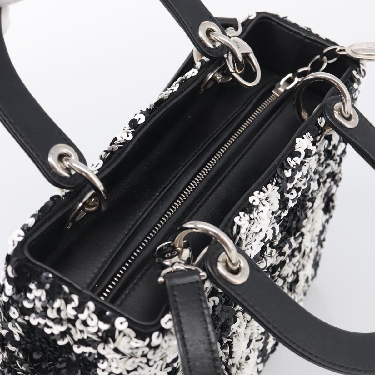 Christian Dior Lady Dior Canage Hand Bag Sequin 2way Black Silver Auth 211770SAM