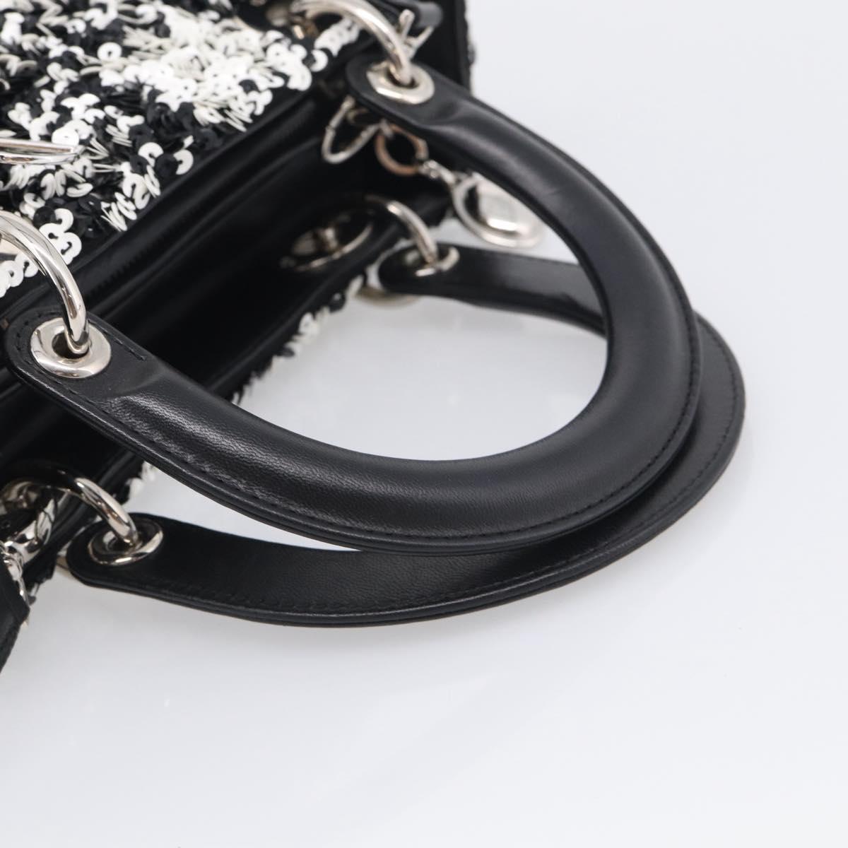 Christian Dior Lady Dior Canage Hand Bag Sequin 2way Black Silver Auth 211770SAM