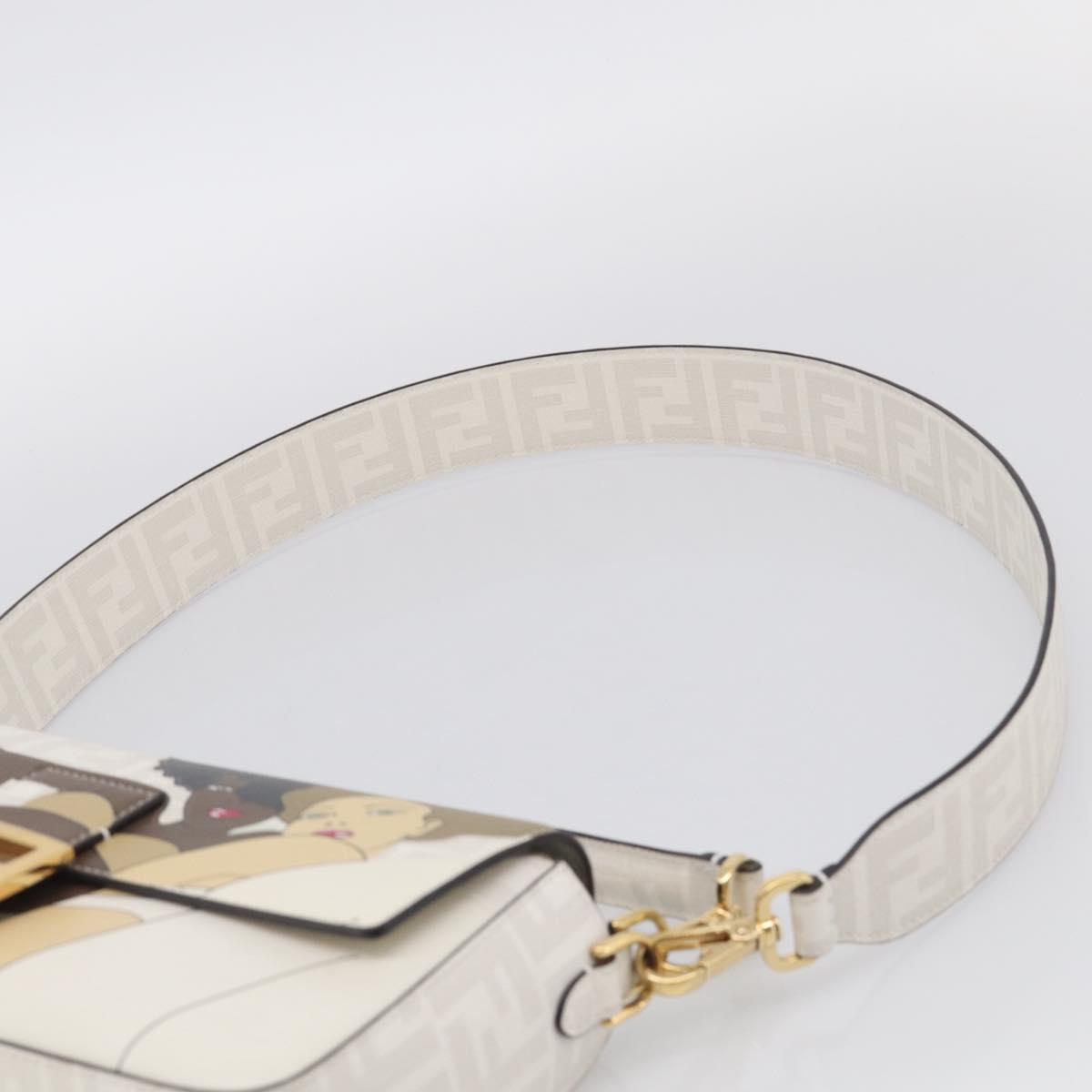 FENDI Zucca Canvas Mamma Baguette Bag PVC 2way White Gold 8BR600 Auth 211779SAM