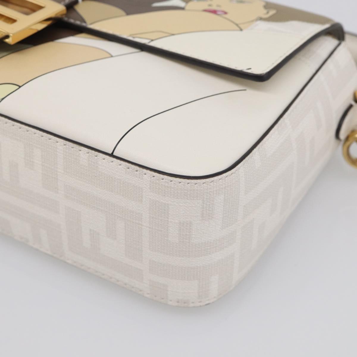 FENDI Zucca Canvas Mamma Baguette Bag PVC 2way White Gold 8BR600 Auth 211779SAM