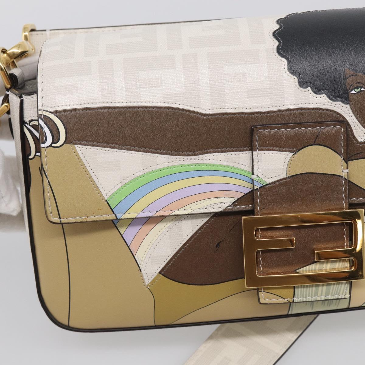 FENDI Zucca Canvas Mamma Baguette Bag PVC 2way White Gold 8BR600 Auth 211779SAM