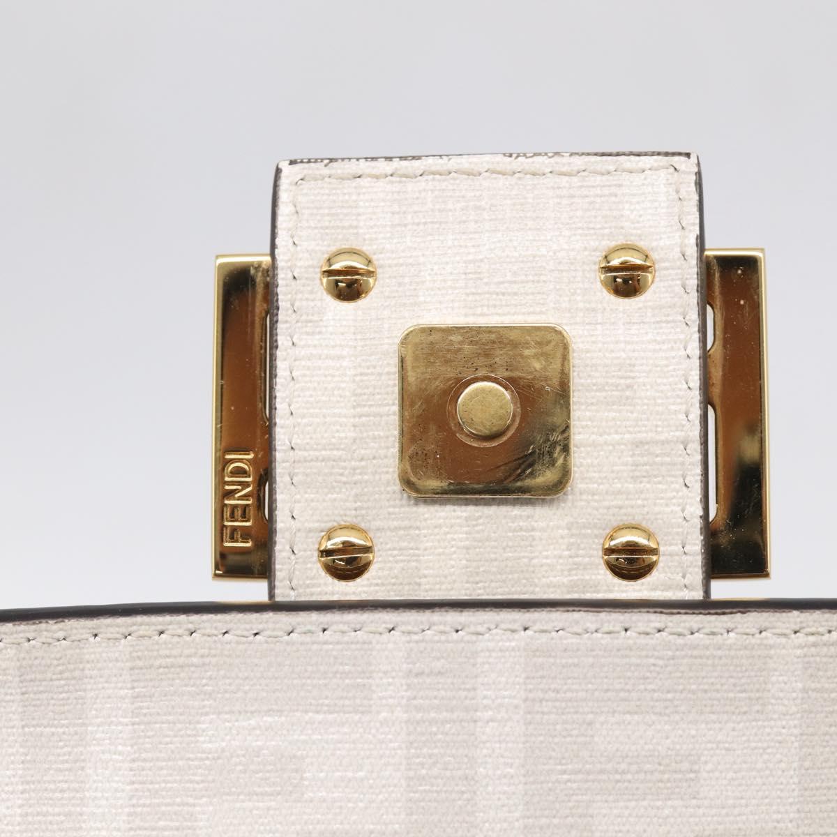 FENDI Zucca Canvas Mamma Baguette Bag PVC 2way White Gold 8BR600 Auth 211779SAM