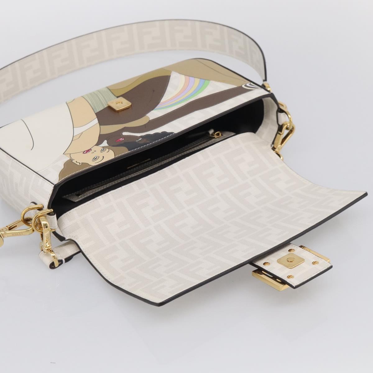 FENDI Zucca Canvas Mamma Baguette Bag PVC 2way White Gold 8BR600 Auth 211779SAM