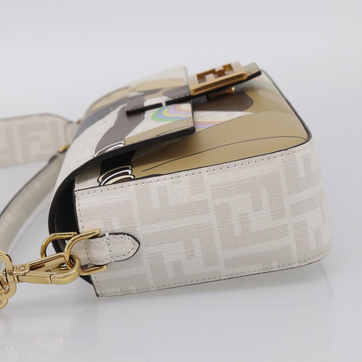 FENDI Zucca Canvas Mamma Baguette Bag PVC 2way White Gold 8BR600 Auth 211779SAM
