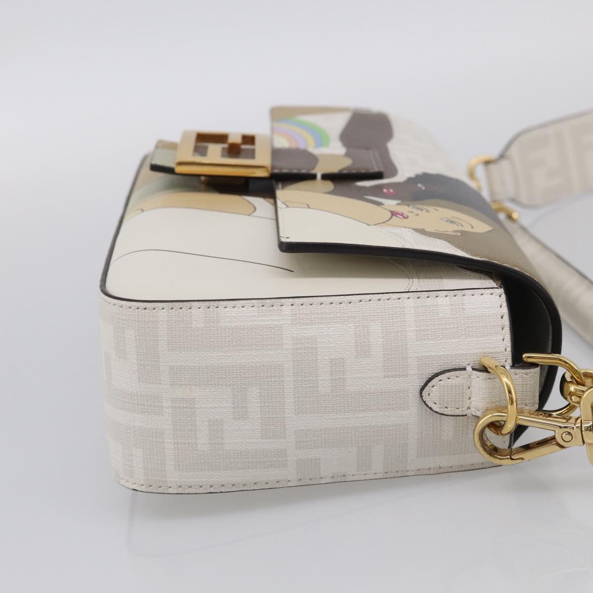 FENDI Zucca Canvas Mamma Baguette Bag PVC 2way White Gold 8BR600 Auth 211779SAM
