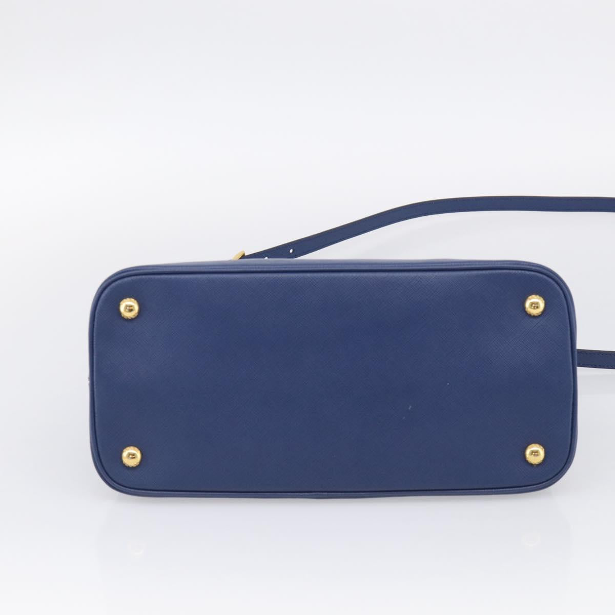 PRADA Promenade Hand Bag Saffiano leather 2way Blue Gold Auth 211781V