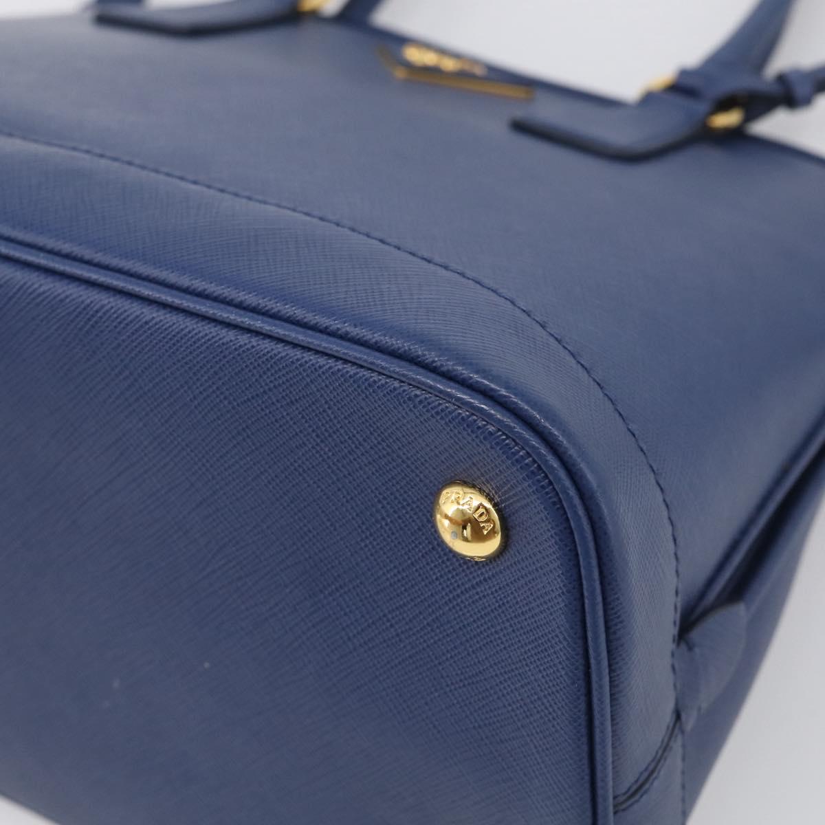PRADA Promenade Hand Bag Saffiano leather 2way Blue Gold Auth 211781V