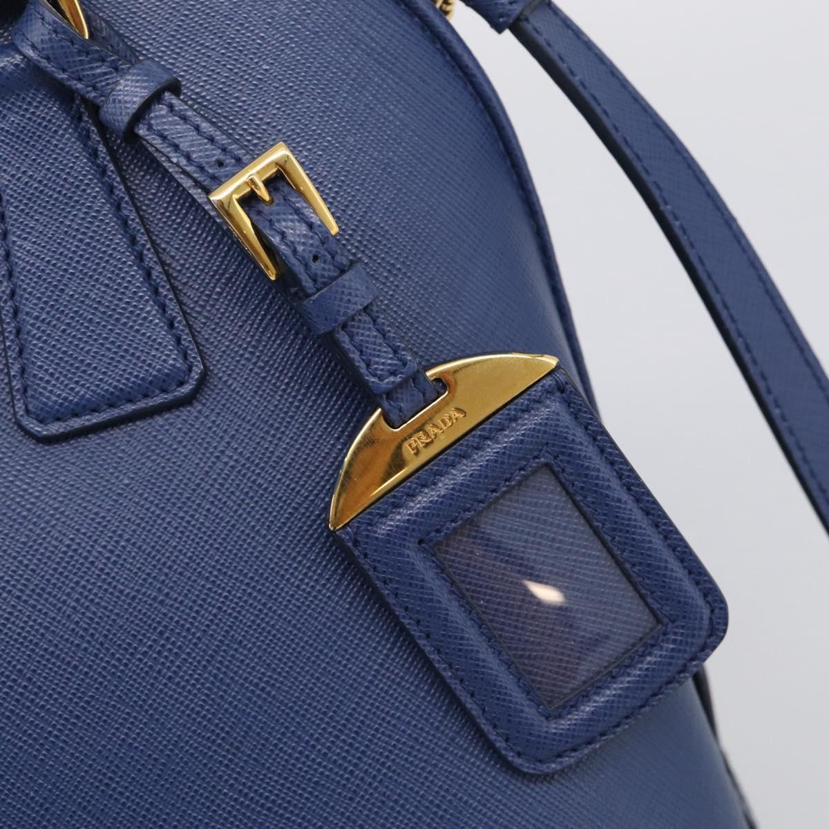 PRADA Promenade Hand Bag Saffiano leather 2way Blue Gold Auth 211781V
