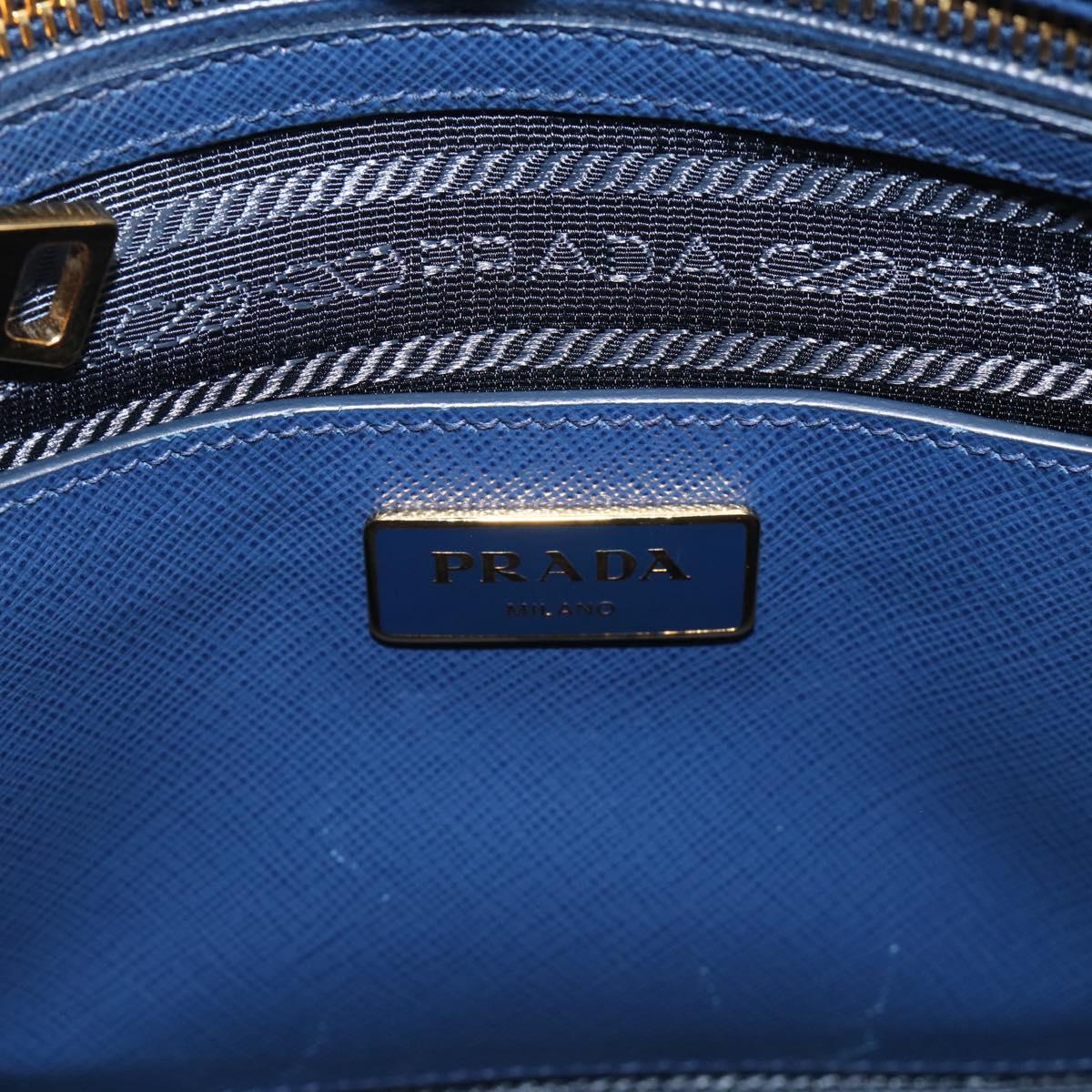 PRADA Promenade Hand Bag Saffiano leather 2way Blue Gold Auth 211781V