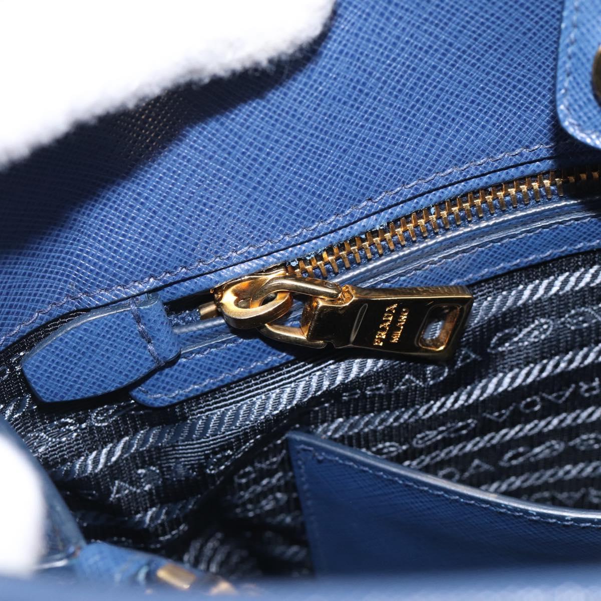 PRADA Promenade Hand Bag Saffiano leather 2way Blue Gold Auth 211781V