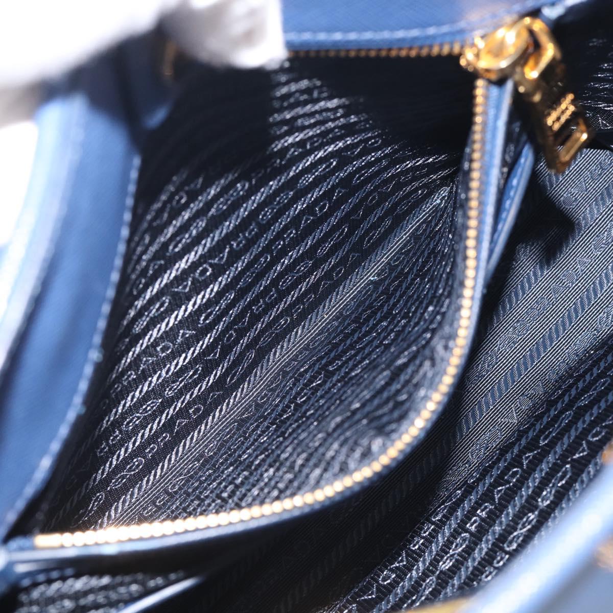 PRADA Promenade Hand Bag Saffiano leather 2way Blue Gold Auth 211781V