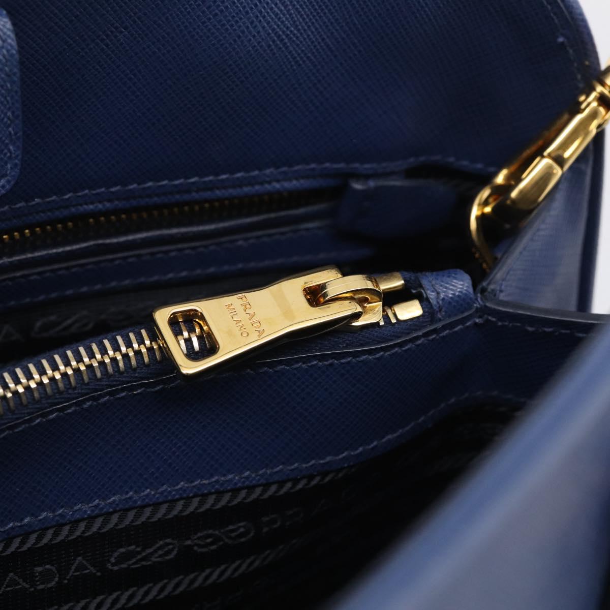PRADA Promenade Hand Bag Saffiano leather 2way Blue Gold Auth 211781V
