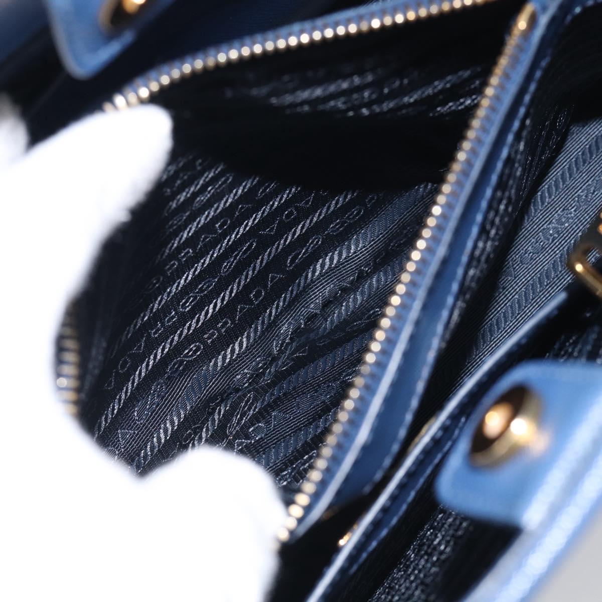 PRADA Promenade Hand Bag Saffiano leather 2way Blue Gold Auth 211781V