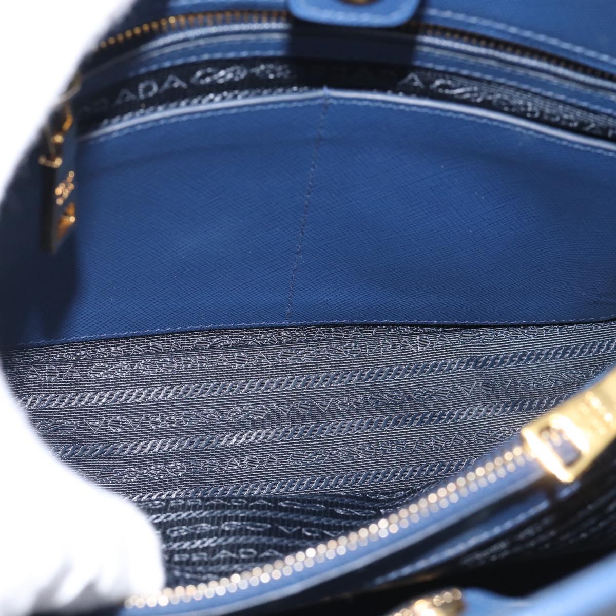 PRADA Promenade Hand Bag Saffiano leather 2way Blue Gold Auth 211781V