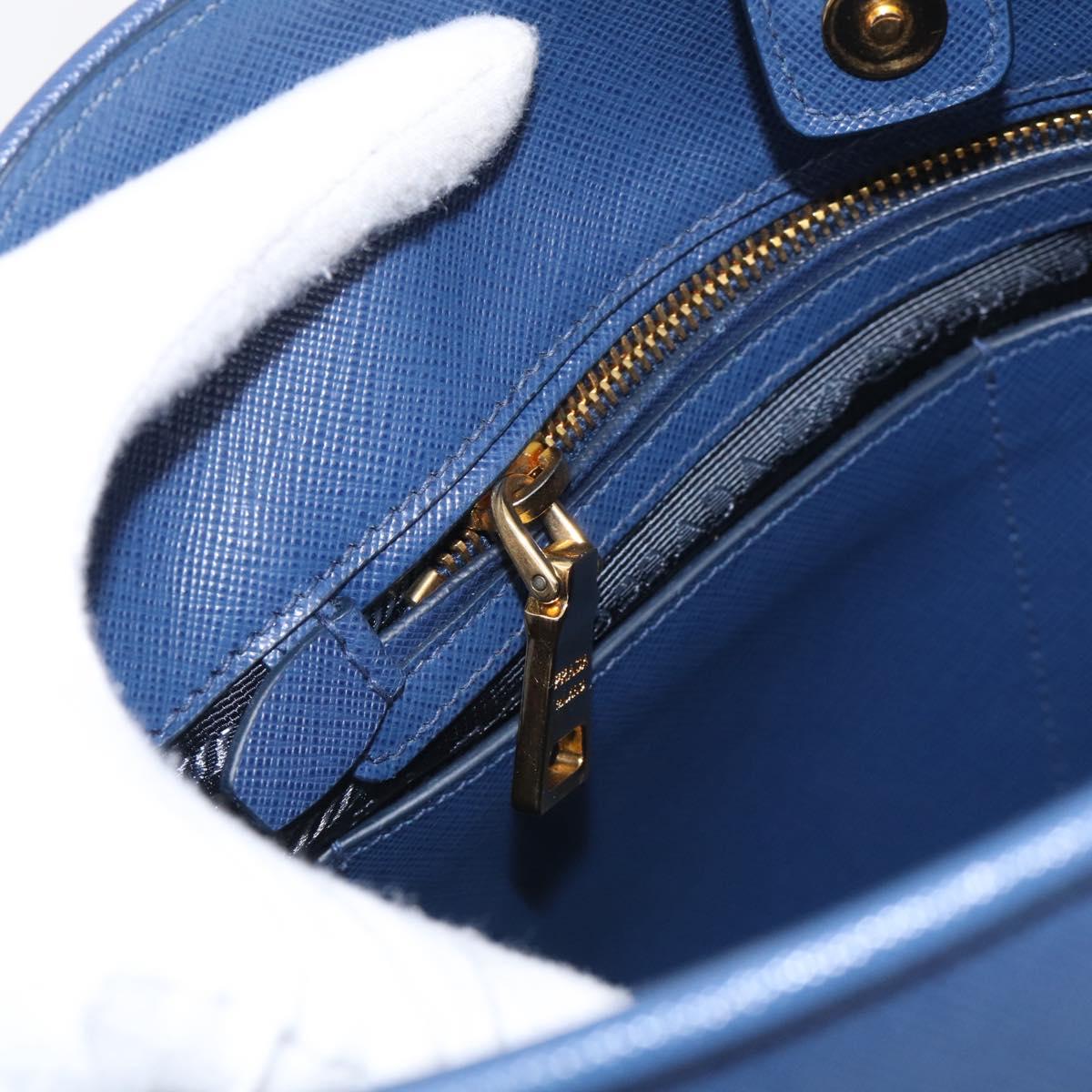 PRADA Promenade Hand Bag Saffiano leather 2way Blue Gold Auth 211781V
