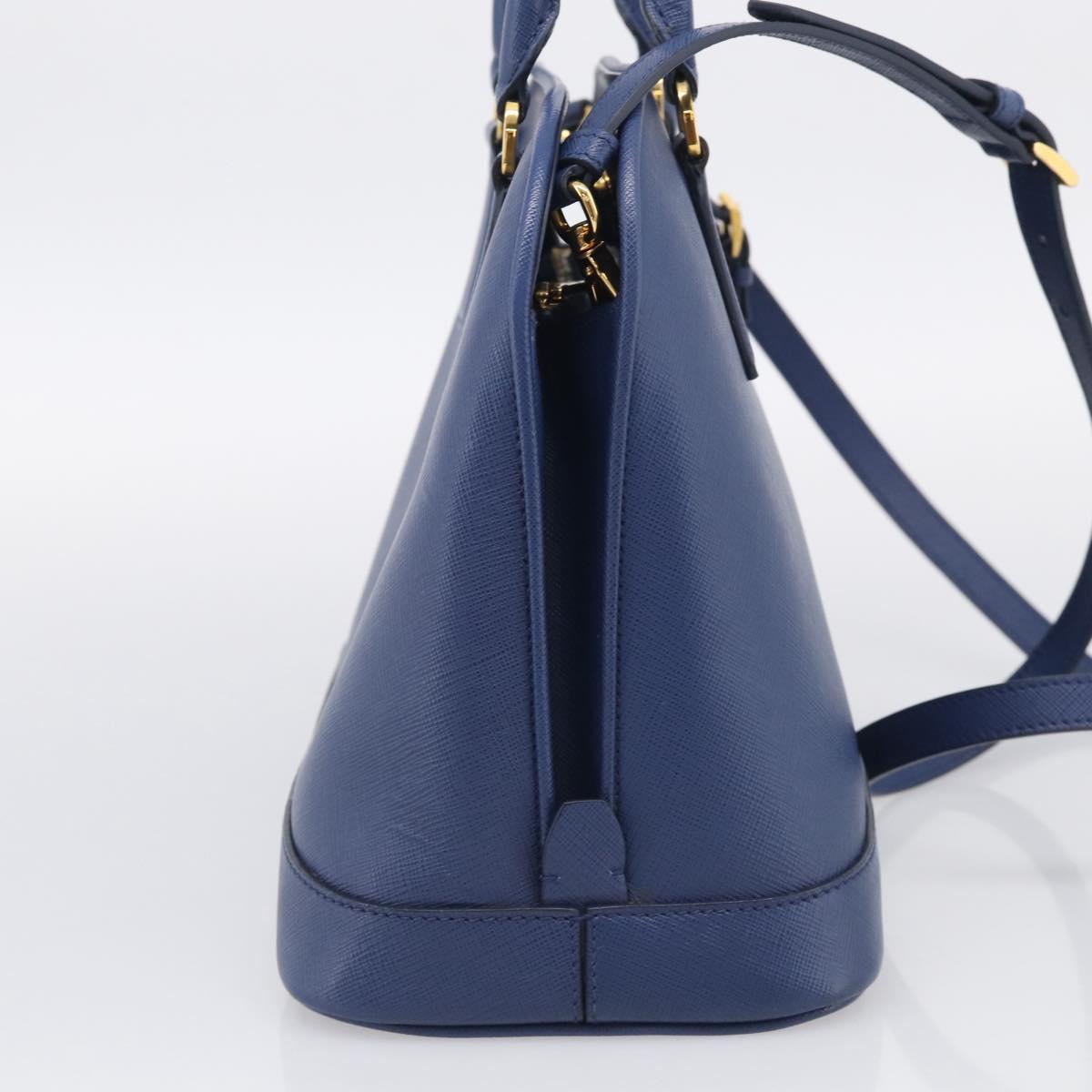PRADA Promenade Hand Bag Saffiano leather 2way Blue Gold Auth 211781V