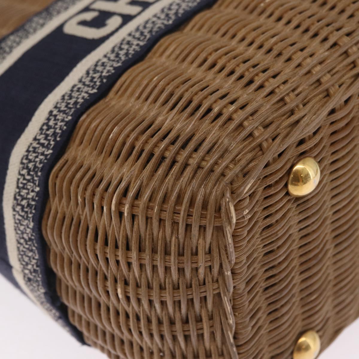 Christian Dior Book Tote Hand Bag Rattan 2way Beige Gold Auth 211782M