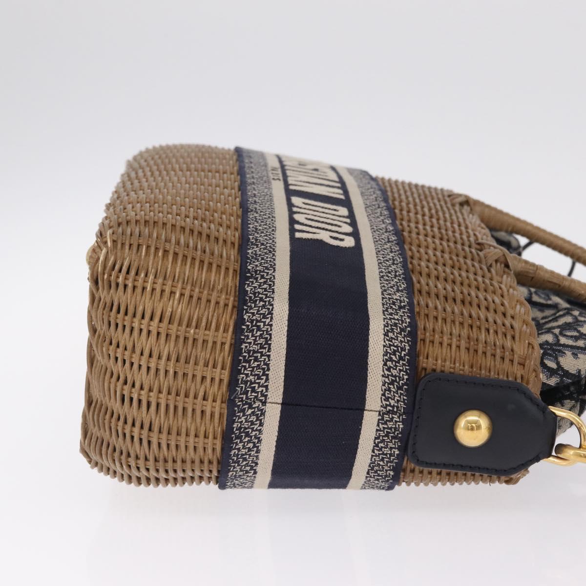 Christian Dior Book Tote Hand Bag Rattan 2way Beige Gold Auth 211782M