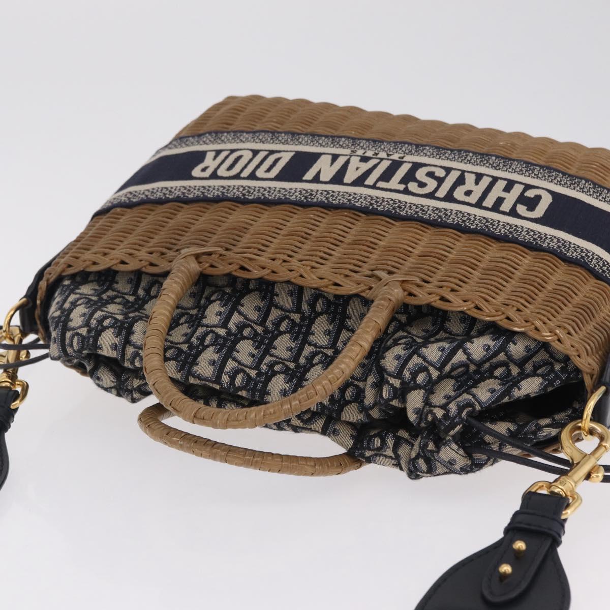 Christian Dior Book Tote Hand Bag Rattan 2way Beige Gold Auth 211782M