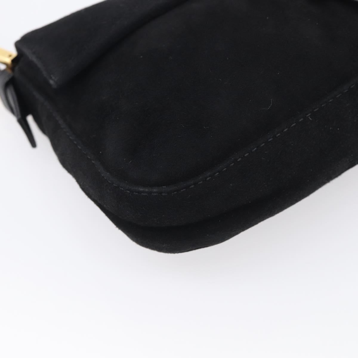 FENDI Mamma Baguette Shoulder Bag Suede Black Gold Auth 211783V