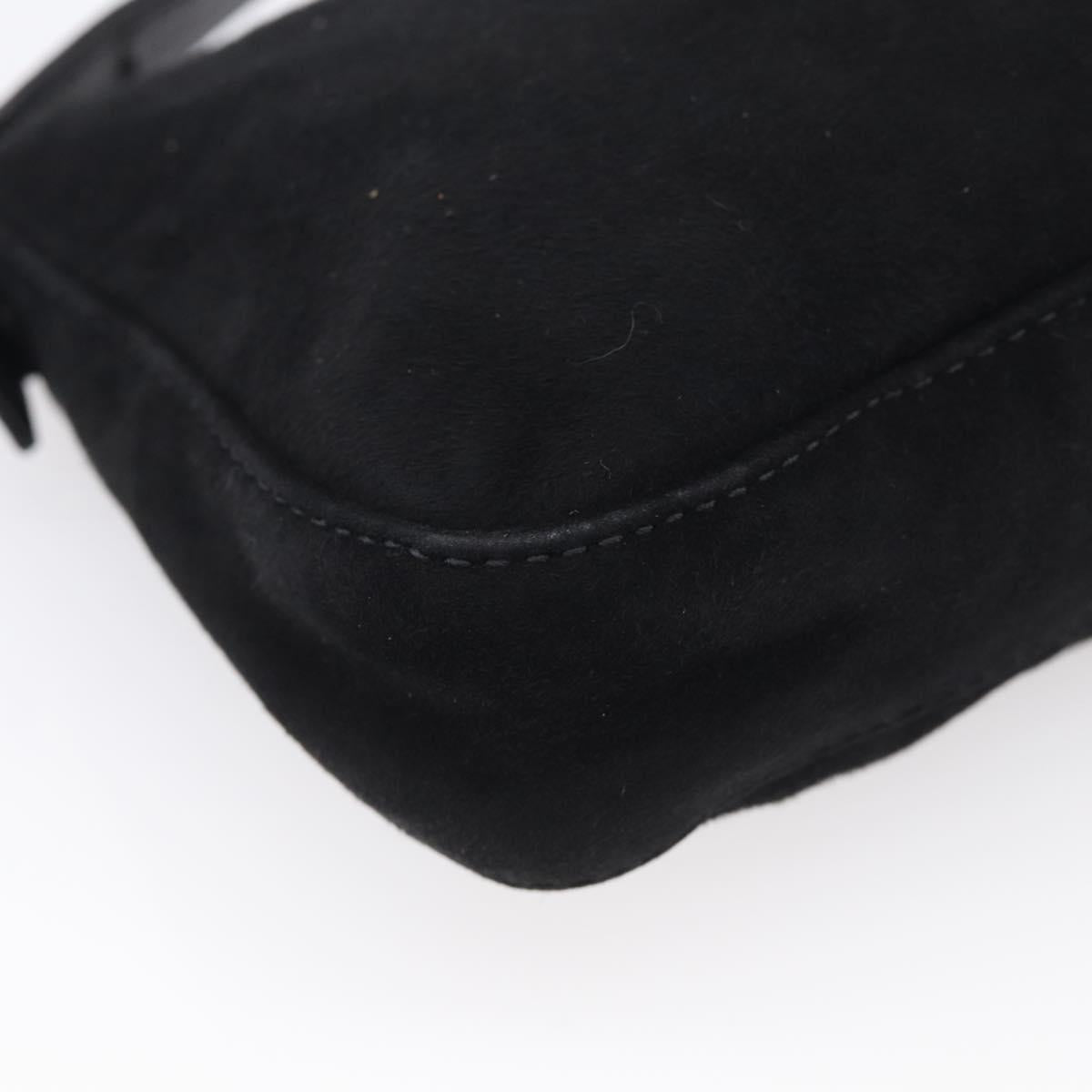 FENDI Mamma Baguette Shoulder Bag Suede Black Gold Auth 211783V