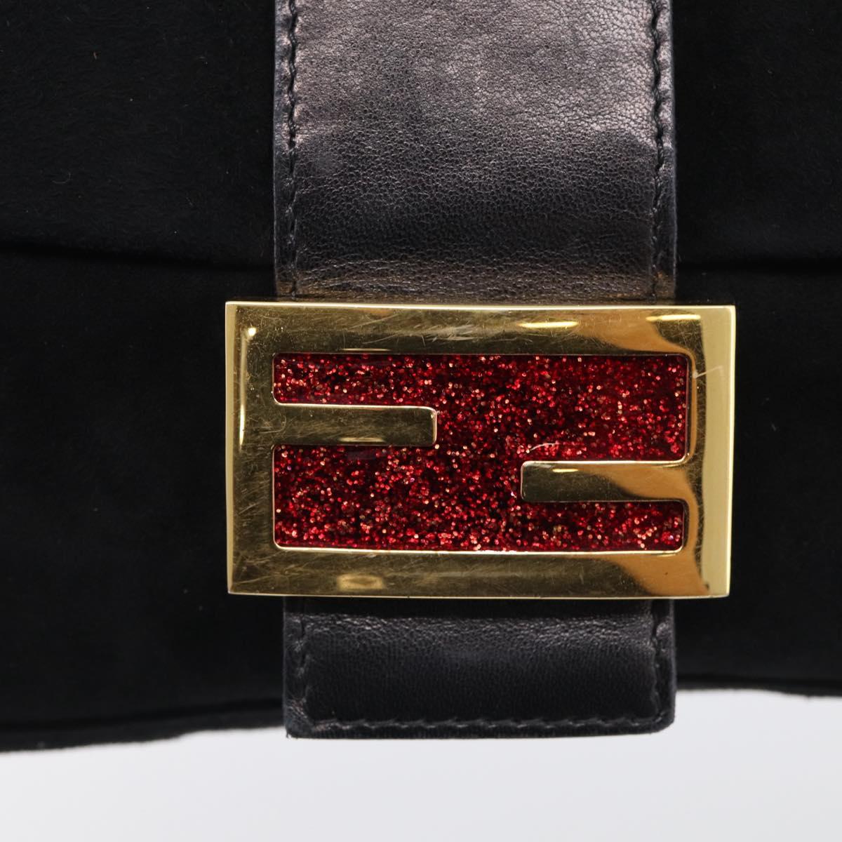 FENDI Mamma Baguette Shoulder Bag Suede Black Gold Auth 211783V
